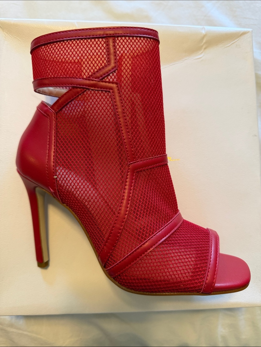 Jessica Simpson Red Mesh Peep-Toe Stiletto Bootie